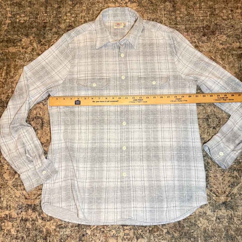 Faherty Brand Mens Faherty Legend Sweater Shirt Large Grey White Plaid size L - Picture 6 of 6
